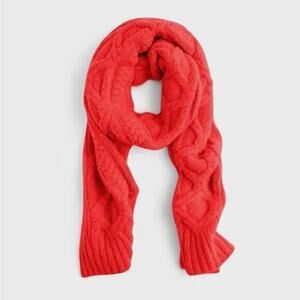 J. Crew Red Loopy Stitch Oversized Cable-Knit Scarf Wool-Blend K2537 14.5" x 82"